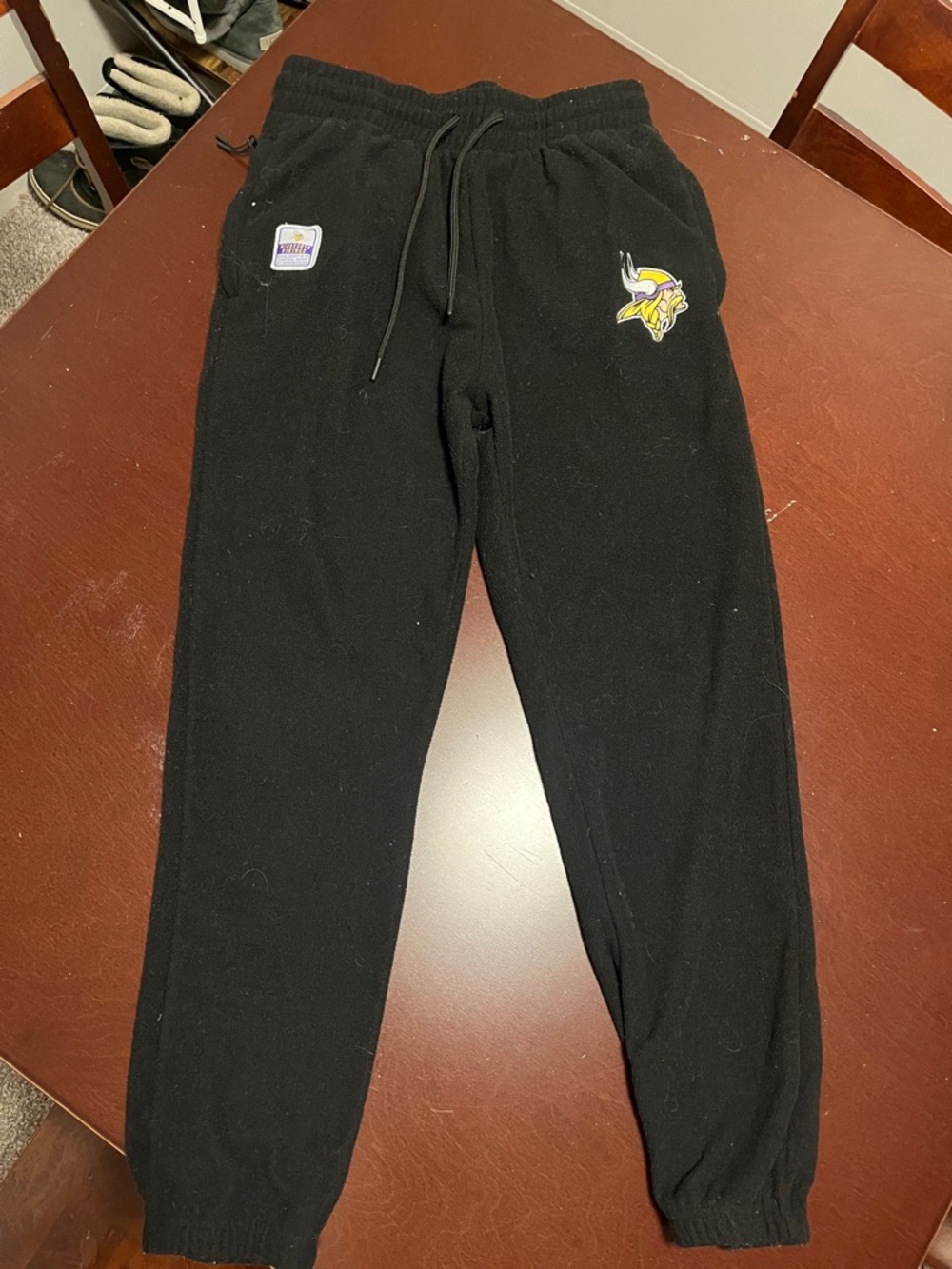 NFL Black Vikings Logo Sweatpants with Drawstring Waist